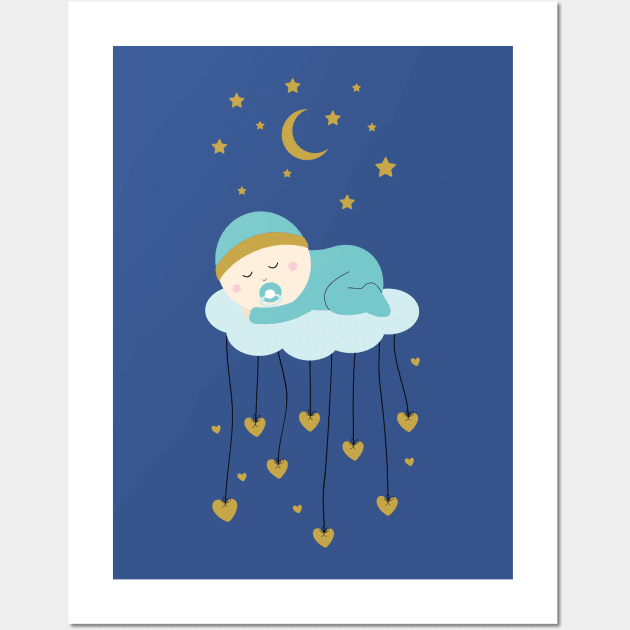 Baby boy and stars Wall Art by grafart